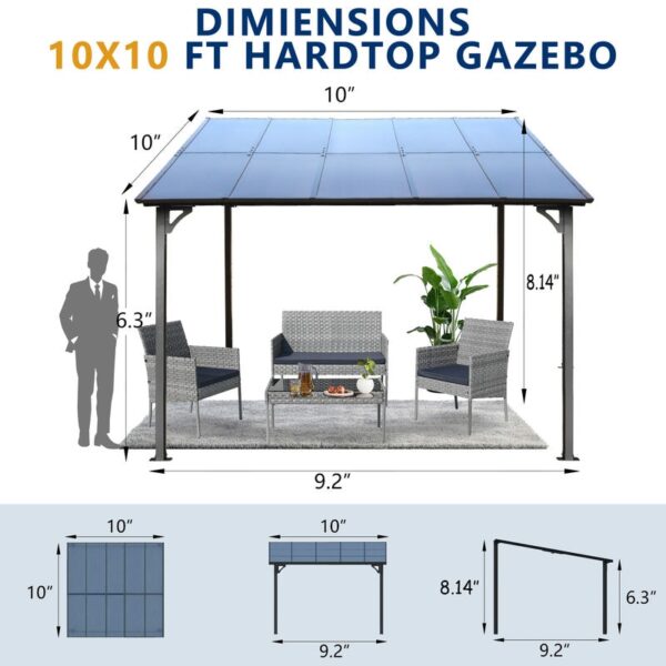 10' x 10' Outdoor Pergola Gazebo,Wall-Mounted Lean to Metal Awning Gazebo with Roof,Large Heavy Duty for Patio,Decks,Backyard