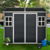 8x6ft Outdoor Resin Garden Shed with Floor and 2 Windows, Plastic Patio Outdoor Storage Shed with Lockable Door for Garden Tools, Bicycles, Trash Cans - Image 4