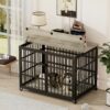 Furniture style dog crate wrought iron frame door with side openings, Grey, 43.3''W x 29.9''D x 33.5''H.