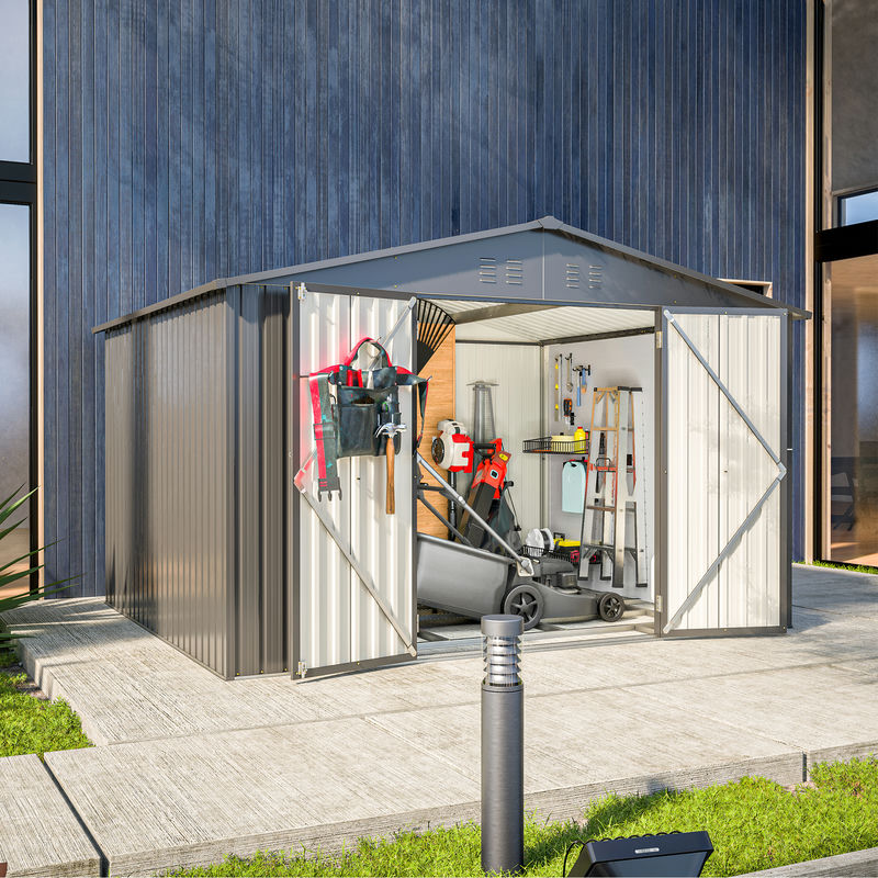 10X8 FT Outdoor Storage Shed, Metal Foundation & Lockable Doors, Tool Shed for Garden, Patio, Backyard - Image 10