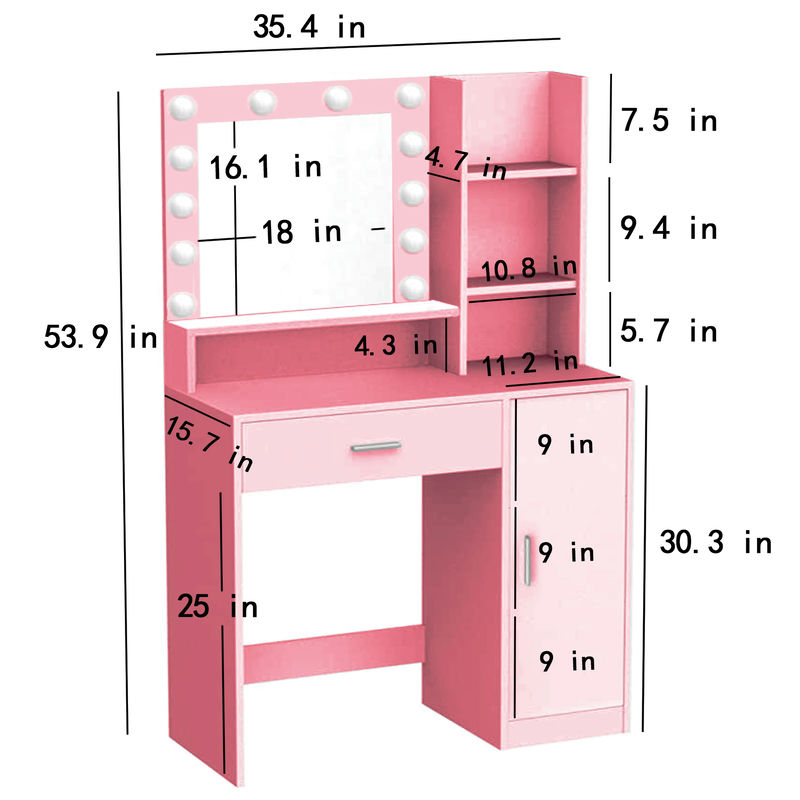 Vanity Desk with Mirror & Light, Bedroom Dressing Table - Image 7